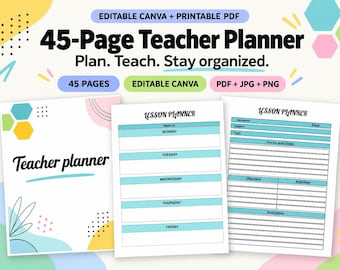 Bewerkbare Canva-sjabloon voor een docentenplanner, 45 pagina's tellende printbare klassenorganizer