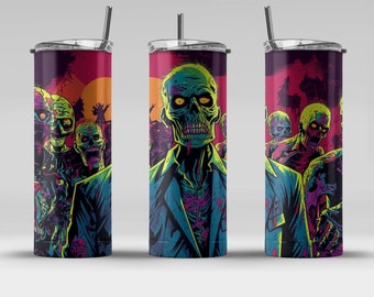 Zombie Invasion 20 oz Skinny Tumbler Sublimation Design, Straight & Tapered Wrap, Tumbler Wrap, Tumbler PNG, Instant Download