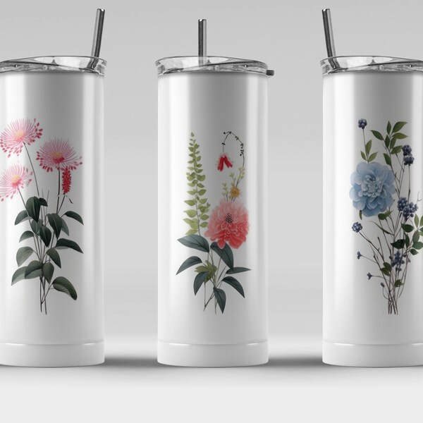 Qi Baishi floral (5) 20 oz Skinny Tumbler Sublimation Design, Straight & Tapered Wrap, Tumbler Wrap, Tumbler PNG, Instant Download