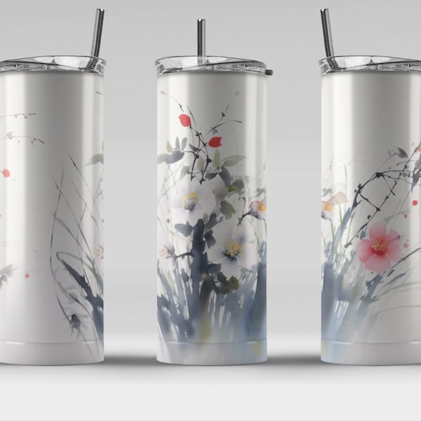 Qi Baishi floral (8) 20 oz Skinny Tumbler Sublimation Design, Straight & Tapered Wrap, Tumbler Wrap, Tumbler PNG, Instant Download