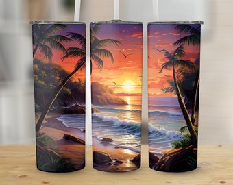 tropical sunset (1) 20 oz Skinny Tumbler Sublimation Design, Straight & Tapered Wrap, Tumbler Wrap, Tumbler PNG, Instant Download