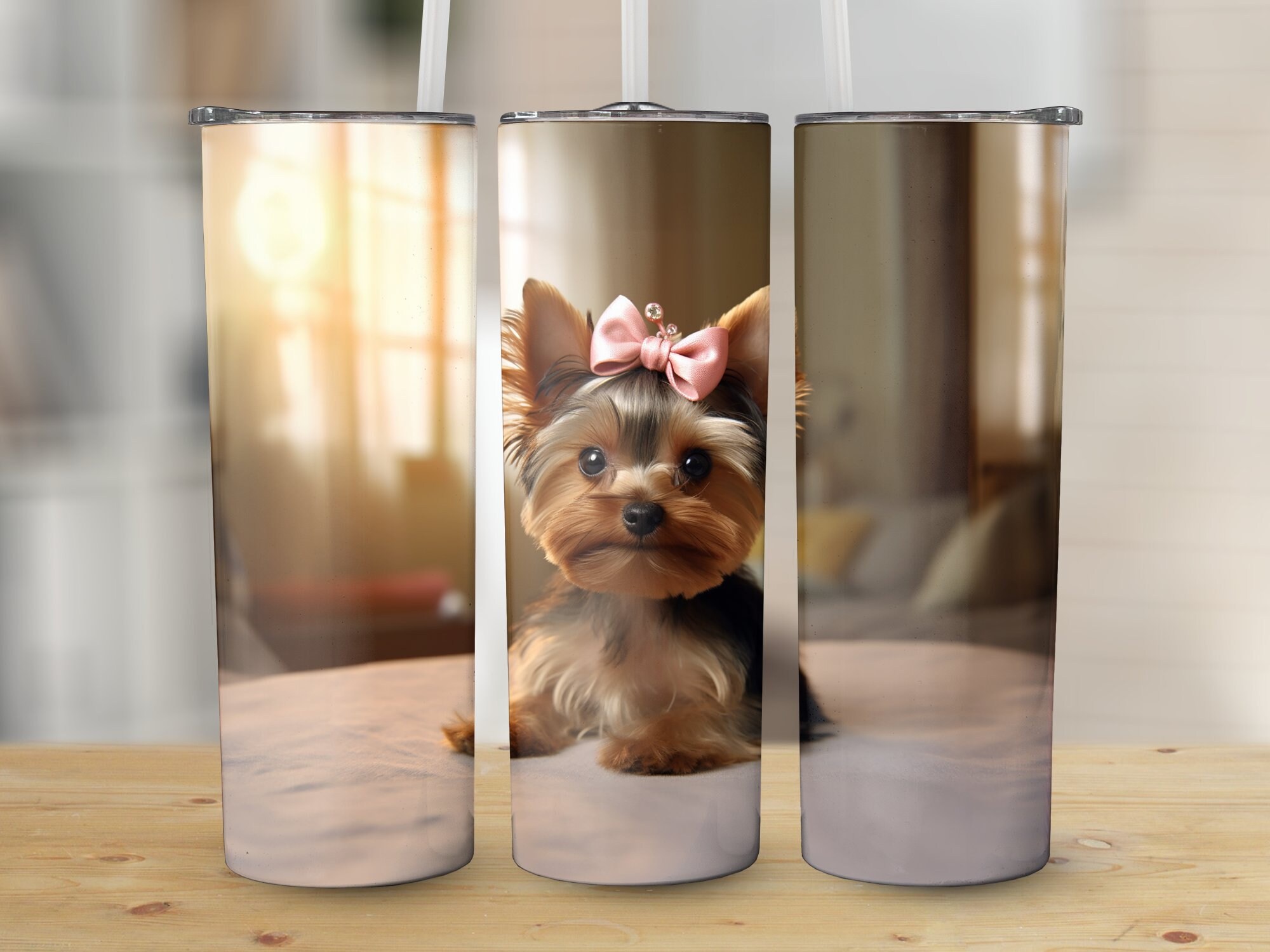 Yorkie 20 Oz Skinny Tumbler Sublimation Design, Straight & Tapered Wrap