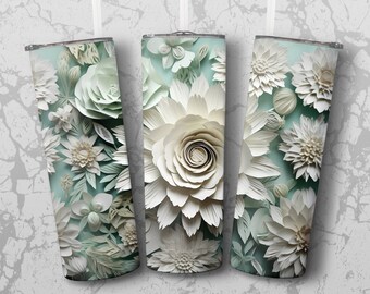 paper flowers (1) 20 oz Skinny Tumbler Sublimation Design, Straight & Tapered Wrap, Tumbler Wrap, Tumbler PNG, Instant Download