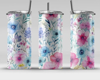 watercolor flowers 2 20 oz Skinny Tumbler Sublimation Design, Straight & Tapered Wrap, Tumbler Wrap, Tumbler PNG, Instant Download