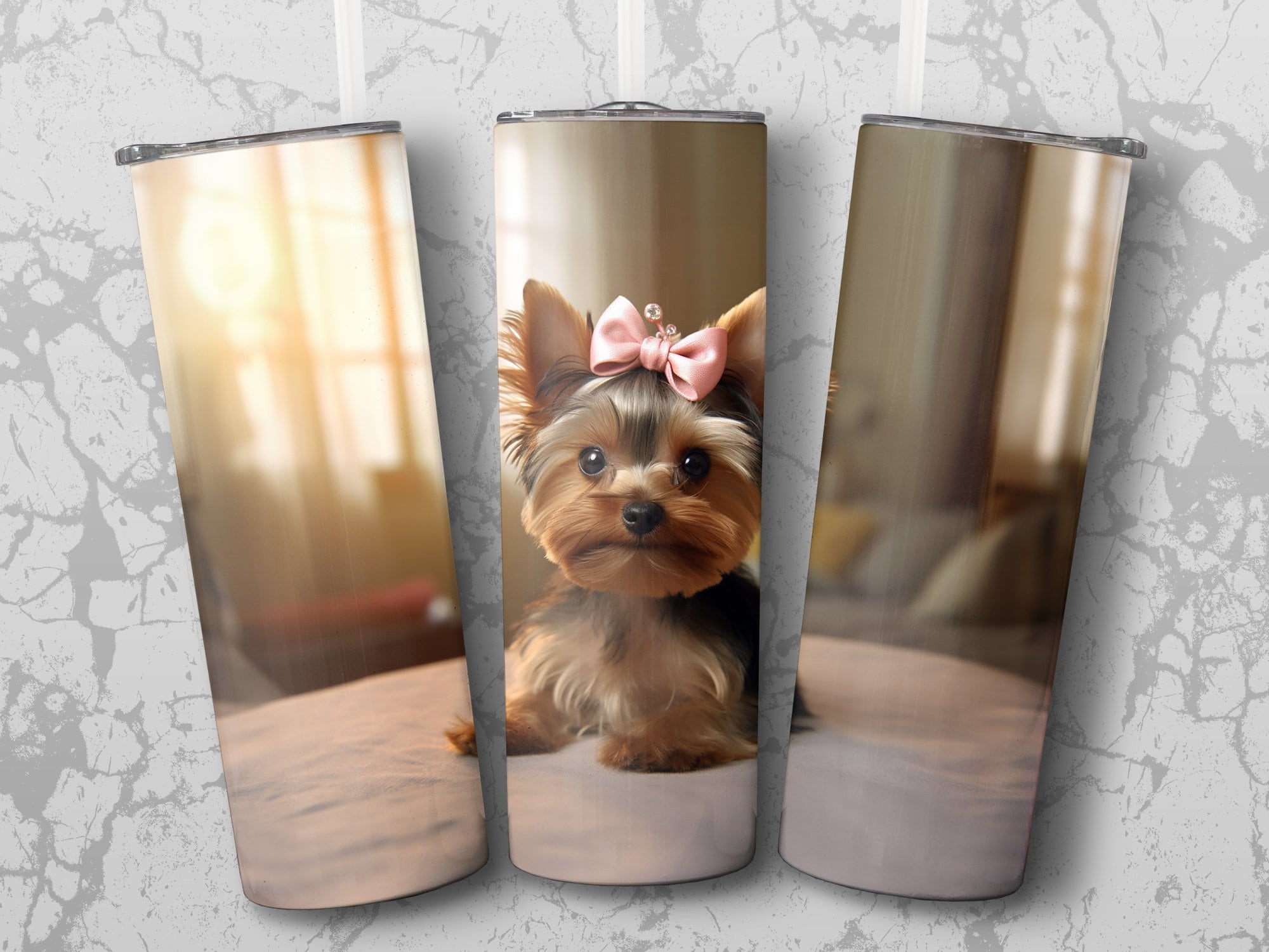 Yorkie 20 Oz Skinny Tumbler Sublimation Design, Straight & Tapered Wrap