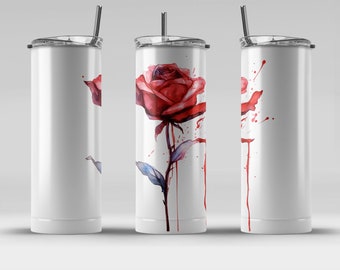 ink wash rose 20 oz Skinny Tumbler Sublimation Design, Straight & Tapered Wrap, Tumbler Wrap, Tumbler PNG, Instant Download