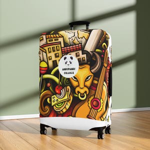 Luggage Cover, Spain Cartoon Illustrations, Stylish Baggage Sleeve - Travel More, Gift for Travelers, Customizable Travel, Travel Accessory,