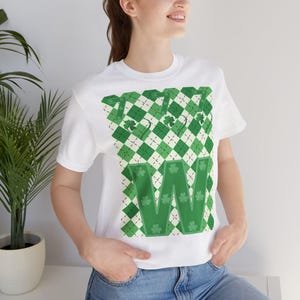Dia de São Patrício Coração com Trevo Lucky Irish Shirt, Camiseta Unissex, Camiseta com Letra W e Número 7, Roupas Verdes Shamrock, Saint Paddy's