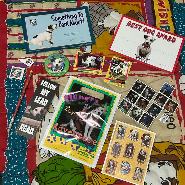 Deluxe Wishbone Gift Bundle Vintage NOS Bookmark Pencil Stickers + 2 Bonus Items