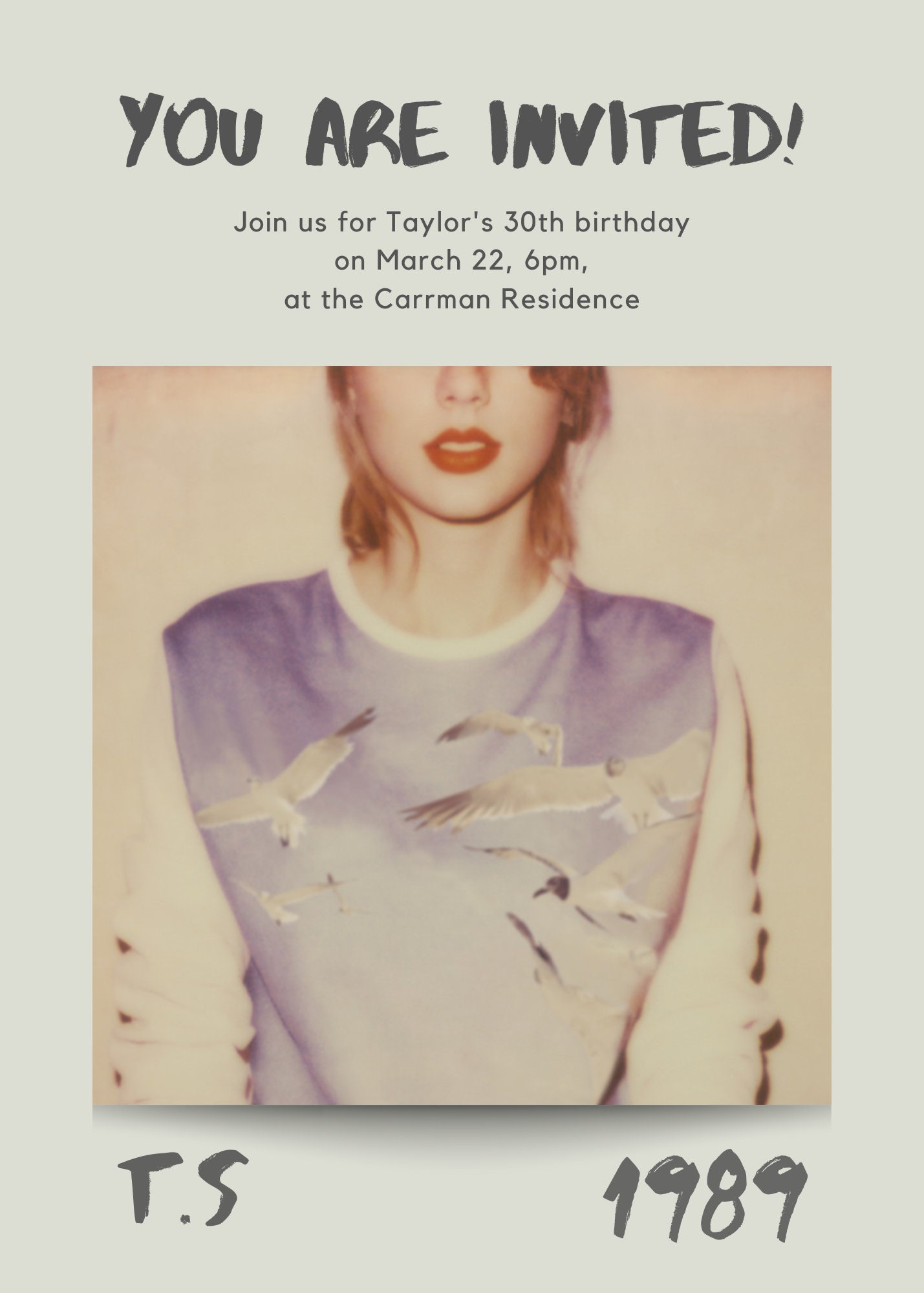 Editable 1989 Invitation | 1989 Birthday Party Invite Taylor Swift ...