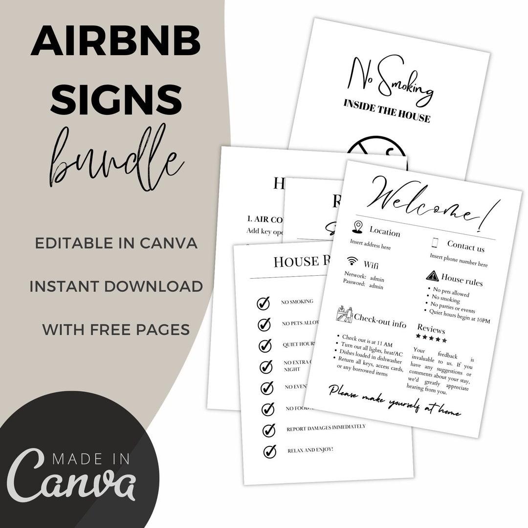 Editable Airbnb Signs Vacation Rental Airbnb Signs Bundle - Etsy