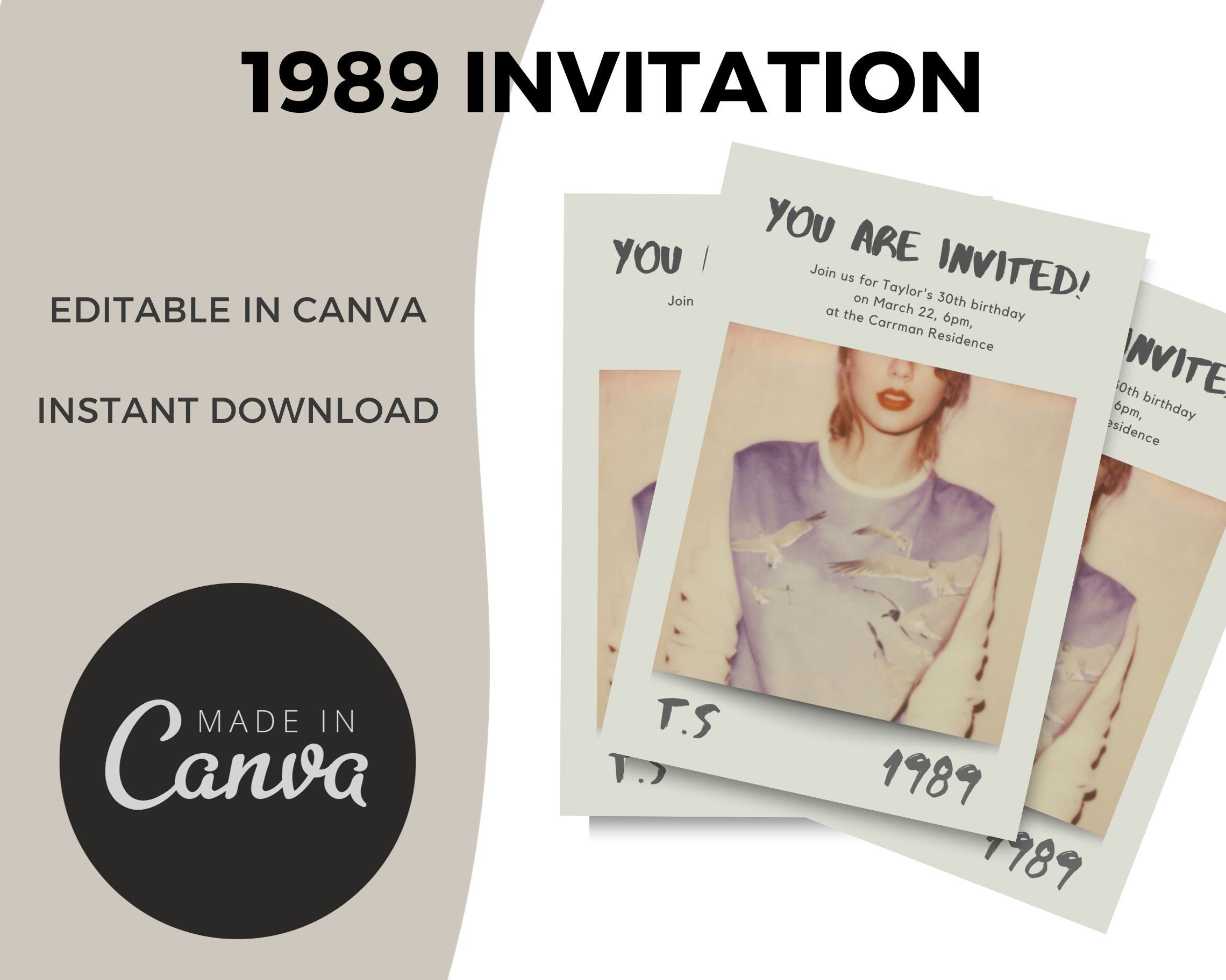 Editable 1989 Invitation | 1989 Birthday Party Invite Taylor Swift ...
