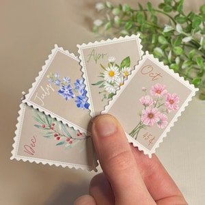 Birth Flower Stamp Sticker | Birth Month Sticker | Birthday Gift | Water Bottle Sticker | Kindle Stickers | Laptop | Small Decal | Floral