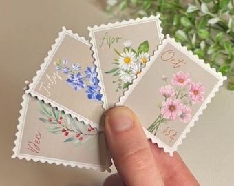 Birth Flower Stamp Sticker | Birth Month Sticker | Birthday Gift | Water Bottle Sticker | Kindle Stickers | Laptop | Small Decal | Floral