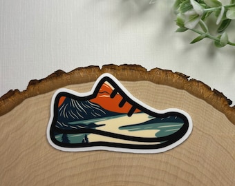 Running Shoe Vinyl Sticker – Trail Running Hiking Shoe Decal, Outdoorsy Laptop Sticker, Adventure Sticker Gift for Runners
