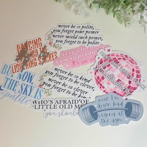 TS Lyric Sticker Pack – Vinyl Decals for Laptops, Journals & Water Bottles | Quotes | Never Be so Kind | Gift for Her