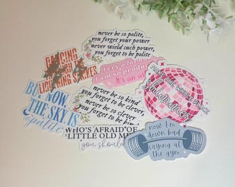 TS Lyric Sticker Pack – Vinyl Decals for Laptops, Journals & Water Bottles | Quotes | Never Be so Kind | Gift for Her