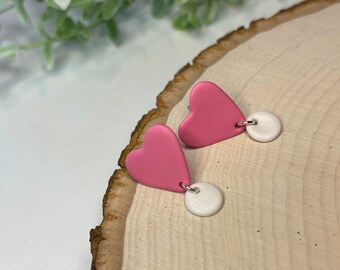 Tiny Pink Heart Earrings | Valentine's Day Statement Earrings | Polymer Clay Dangles