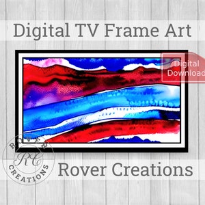 Red, White and Blue Artwork, Abstract Watercolor Frame TV Art,  Patriotic American TV Wallpaper, US Flag Watercolor Painting