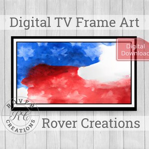 Red, White and Blue Artwork, Abstract Watercolor Frame TV Art, Patriotic American TV Wallpaper, Flag Watercolor Painting, US Flag Print