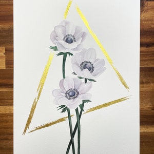 Print Watercolor Painting Anemones flowers on matte paper A4 for wall decoration