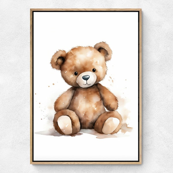 Peinture Aquarelle - Ourson peluche / Teddy bear - Poster décoratif - Reproduction illustration - Affiche - animaux - Art Print