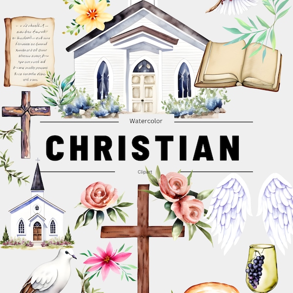 Imágenes prediseñadas cristianas de acuarela. ¡MÁS DE 20 DISEÑOS DIFERENTES!