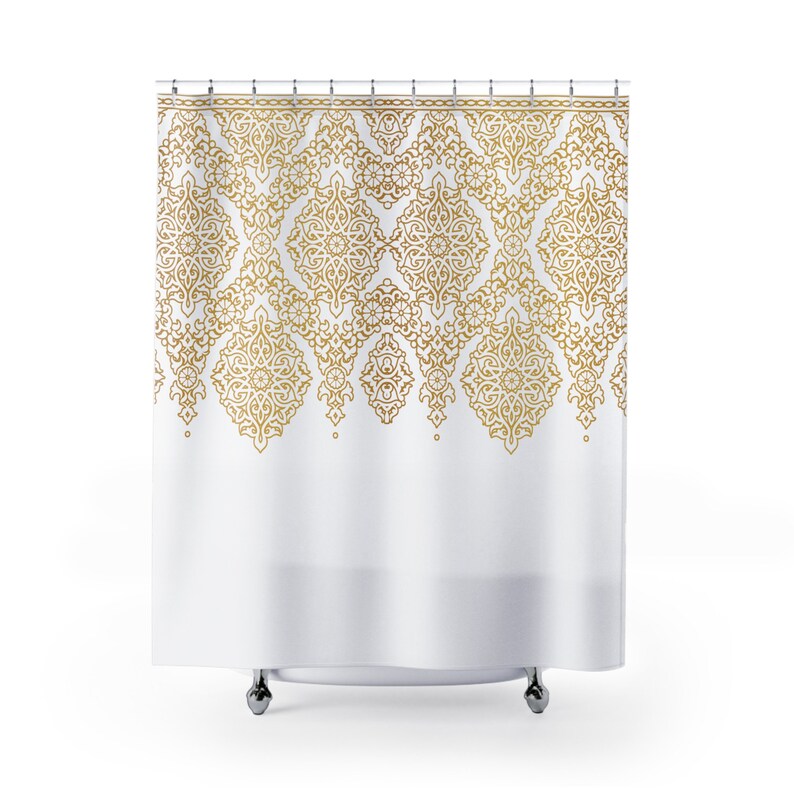 Gold Shower Curtain, Gold and White Bathroom, Classy Shower Curtain