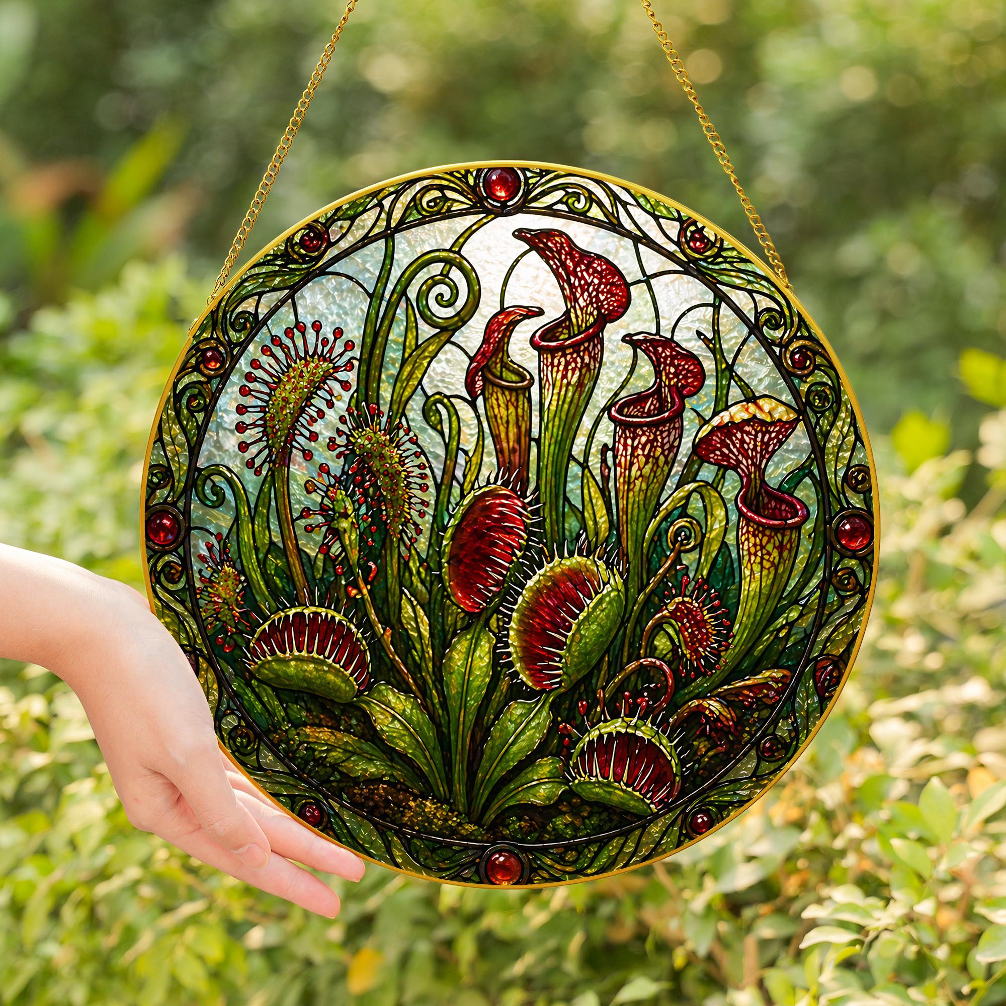 Venus Flytrap Stained Glass Window Suncatcher, Carnivorous Plant