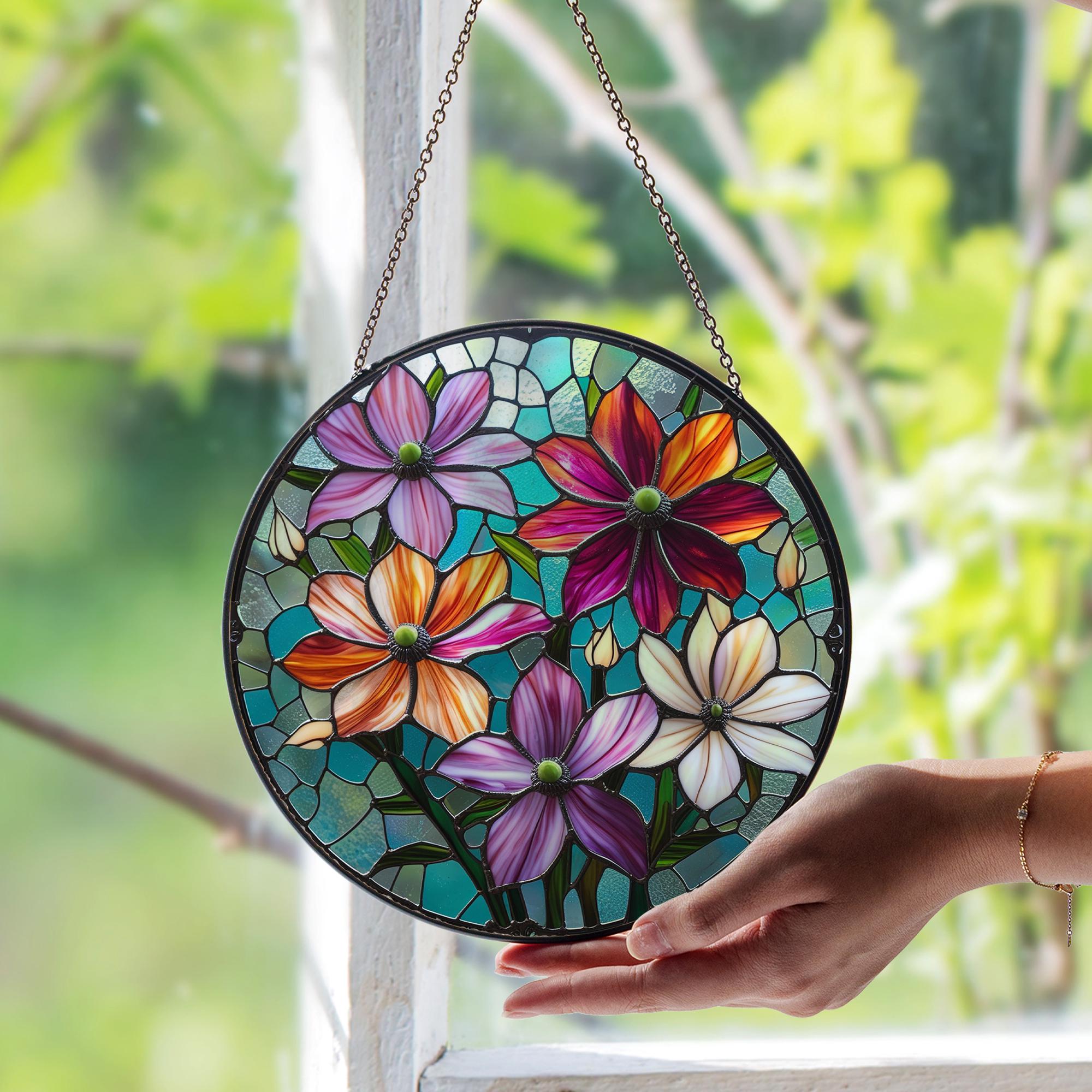 コスモス（10月の誕生花）ステンドグラスサンキャッチャー – 花柄の 
