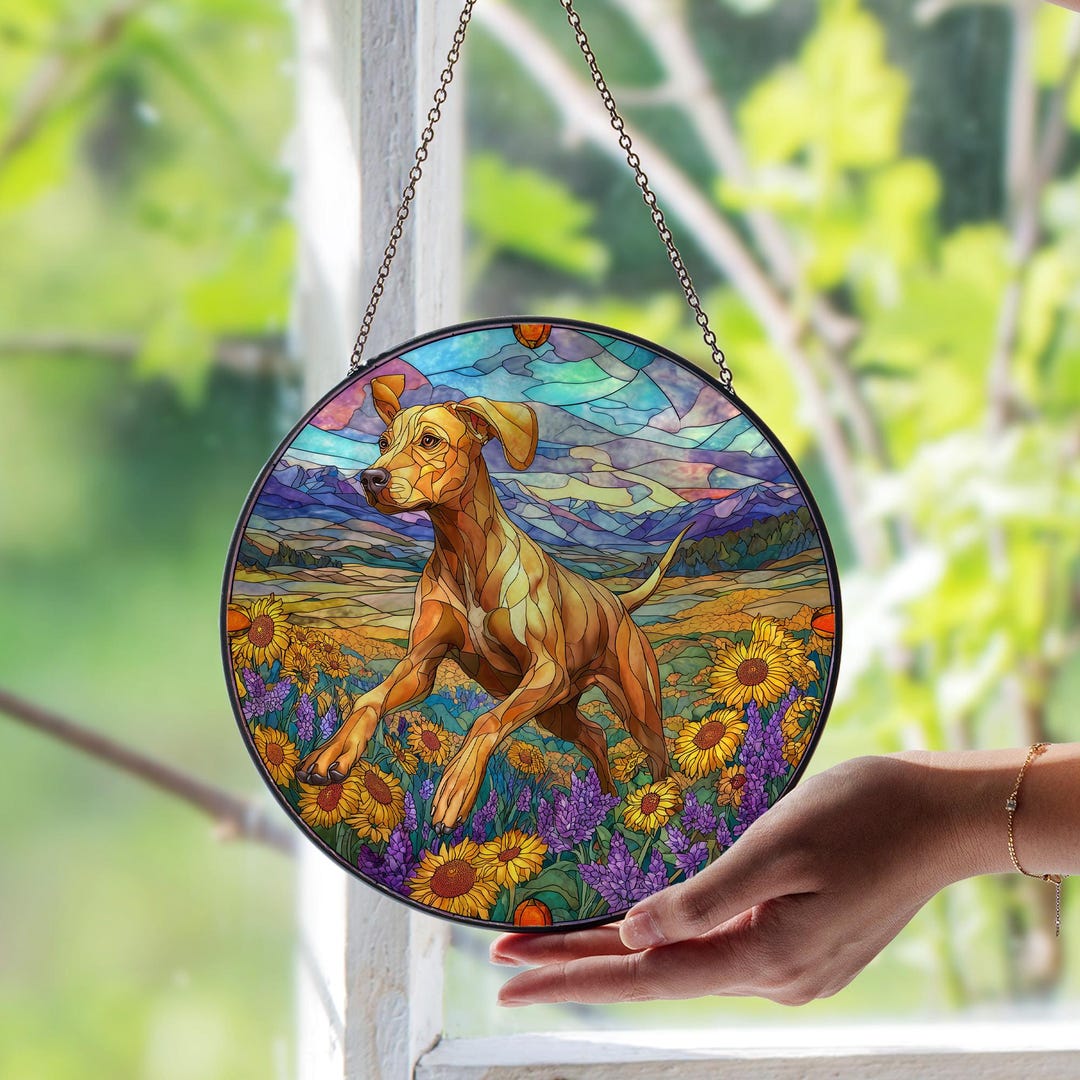 Stained Glass Pattern Rhodesian Ridgeback Rhodesian Ridgeback Stained Glass Window Suncatcher – Custom Dog Breed ...