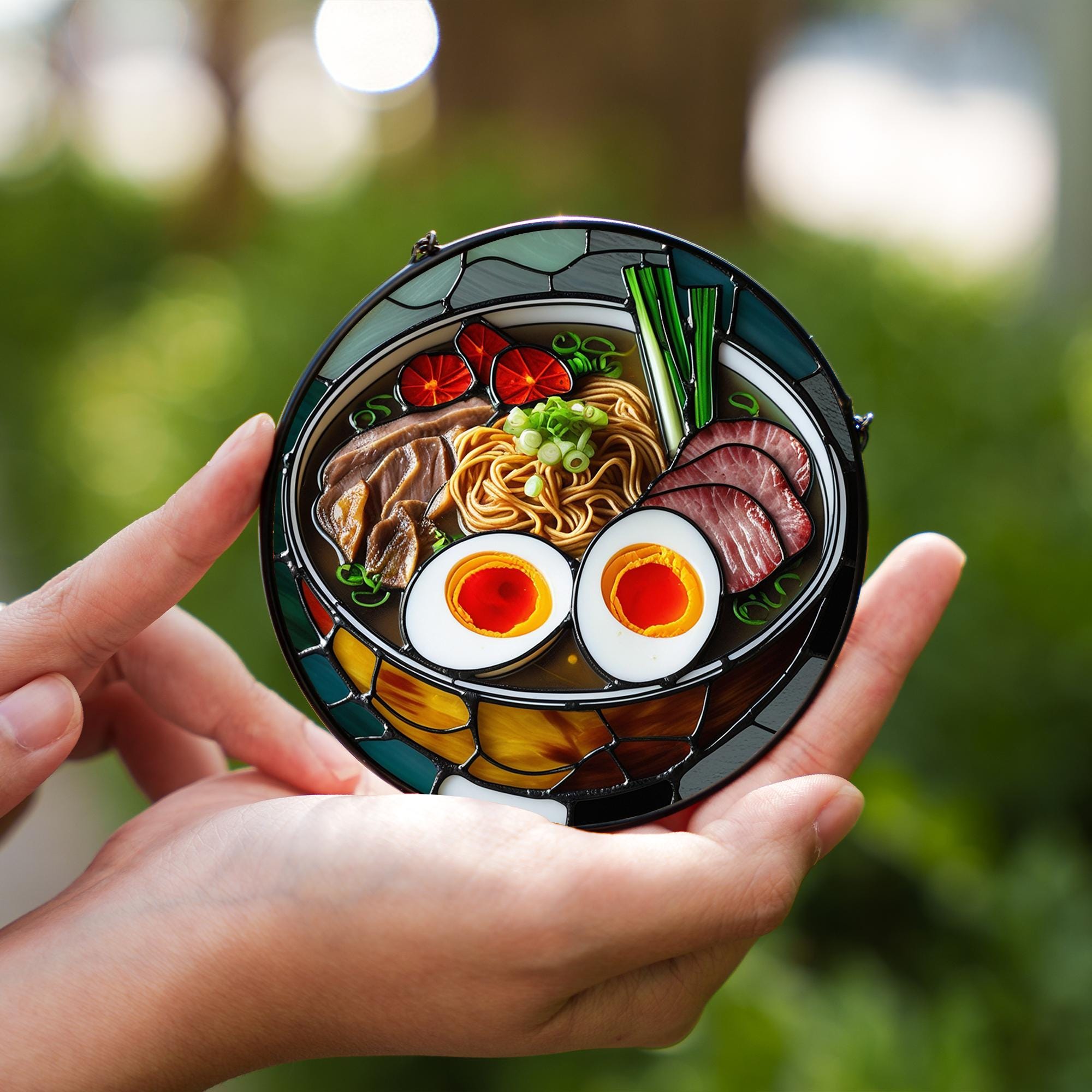 Ramen Stained Glass Window Suncatcher – Whimsical Noodle Bowl