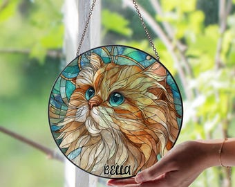 ペルシャ猫のアクリル製窓飾り - 手作りサンキャッチャー、猫好きの方