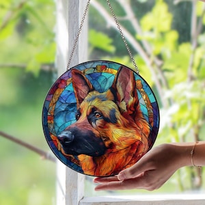 German Shepherd Stained Glass Window Suncatcher | Handmade Dog Lover Gift | Pet Memorial Glass Art | Shepherd Window Hanging Decor Gift Idea