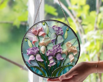 Sweet Pea April Flowers Stained Glass Suncatcher – Birth Month Floral Art | Elegant Spring Decor | Unique Gift for Garden Lovers