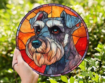 ミニチュアシュナウザーのステンドグラス風サンキャッチャー – 愛犬家