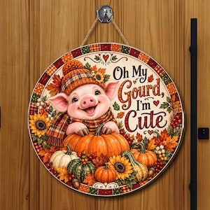 Cartello in legno a forma di zucca e maialino autunnale, simpatico appendiabiti autunnale per la porta, decorazione da parete in stile rustico, allestimento rustico per il portico, idea regalo stagionale per la casa