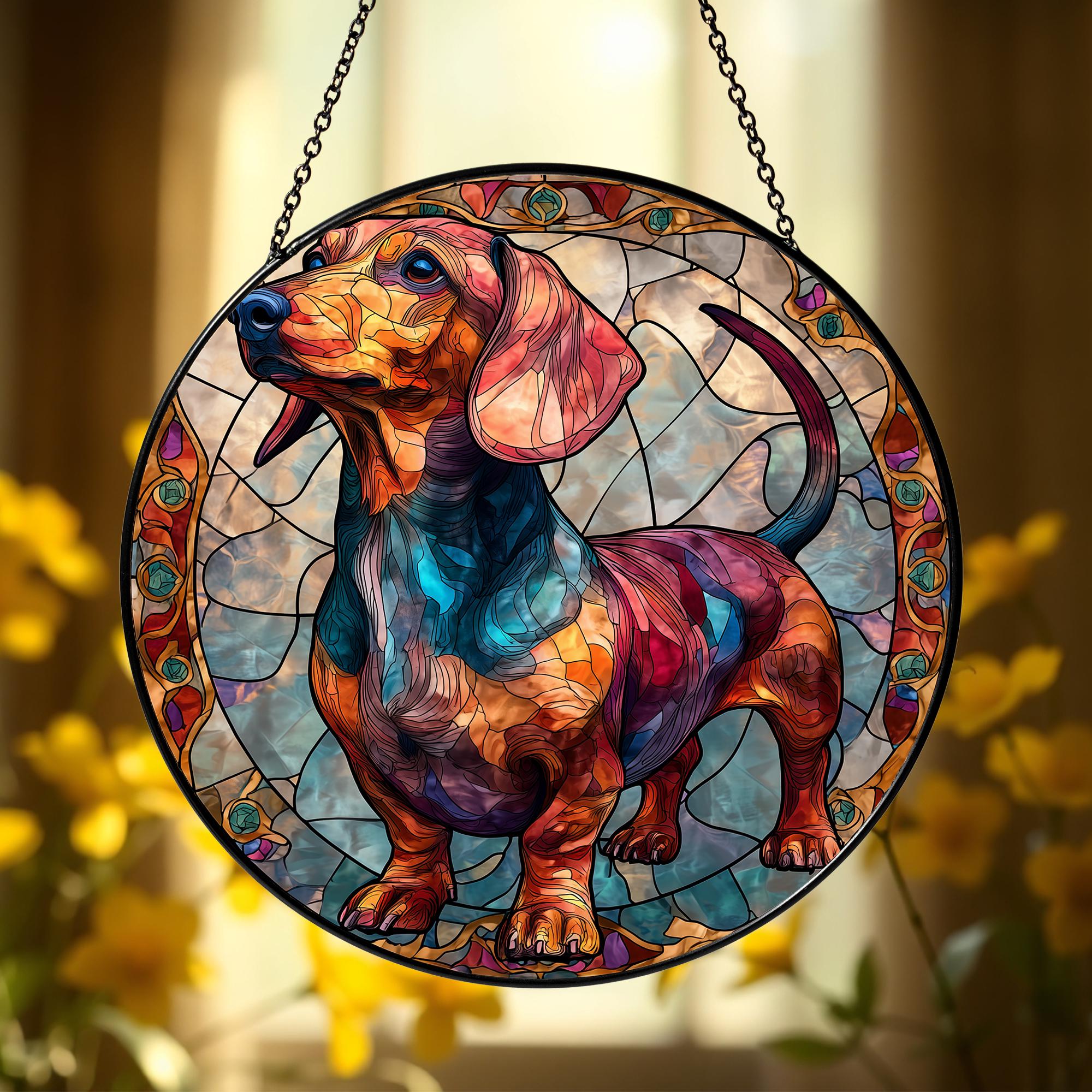 Dachshund Stained Glass Window Suncatcher | Wiener Dog Lover Gift | Pet ...