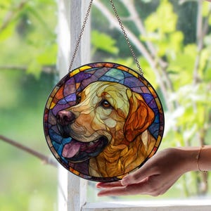 Labrador Retriever Dog Stained Glass Window Suncatcher | Dog Breed Lover Gift | Unique Pet Memorial Glass Art | Cozy Rustic Home Decor Gift