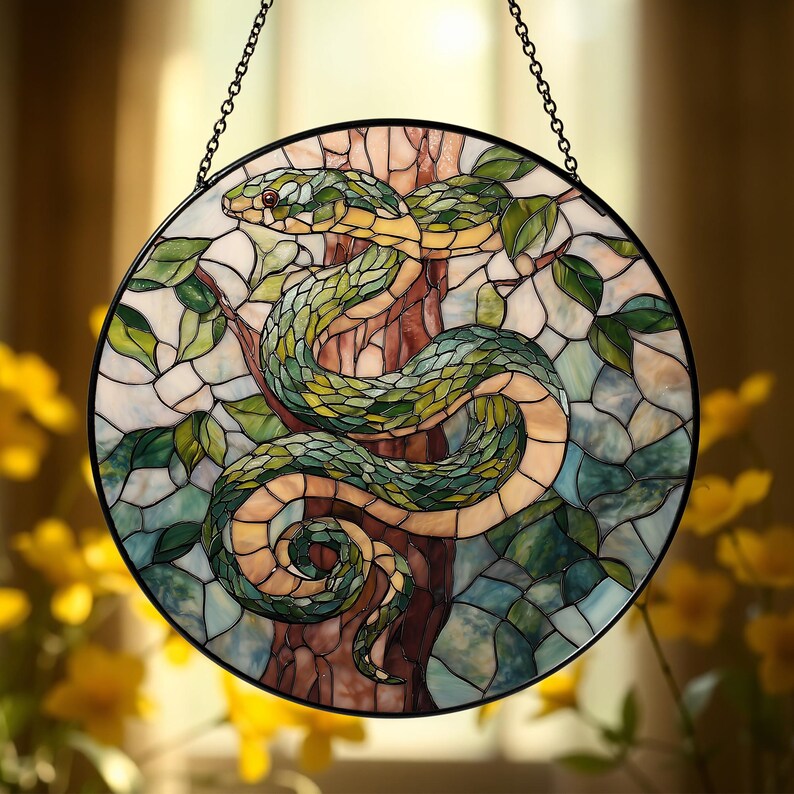 Snake Window Display Snake Stained Glass Window Suncatcher – Serpent Nature Art Panel ...