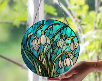 Snowdrop Flower January Birth Flower Stained Glass Window Suncatcher – Unique Floral Glass Sun Catcher, Birthday Month Window Art Home Gift