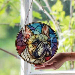 French Bulldog Stained Glass Window Suncatcher | Cute Dog Lover Gift | Pet Memorial Decor | Frenchie Glass Art Panel for Home Decoration