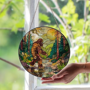 鮮やかな花柄の猫ステンドグラスサンキャッチャー - 気まぐれな猫の窓