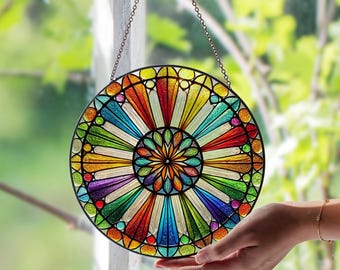 Beautiful Rainbow Colored Stained Glass Suncatcher | Vibrant Window Hanging Decor | Colorful Sun Catcher Gift | Boho Rainbow Light Catcher