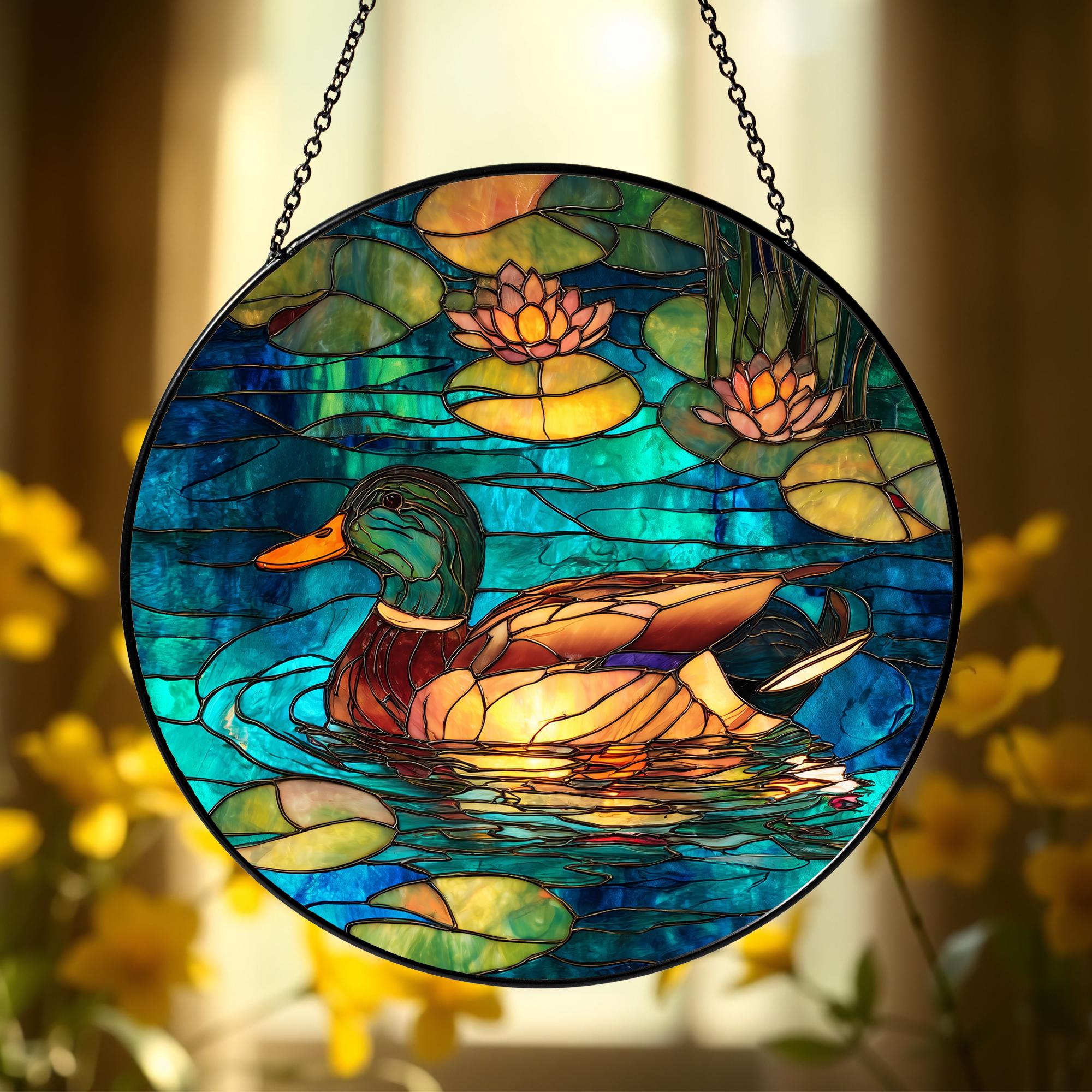 Mallard Duck Stained Glass Window Suncatcher – Colorful Bird Glass Sun ...