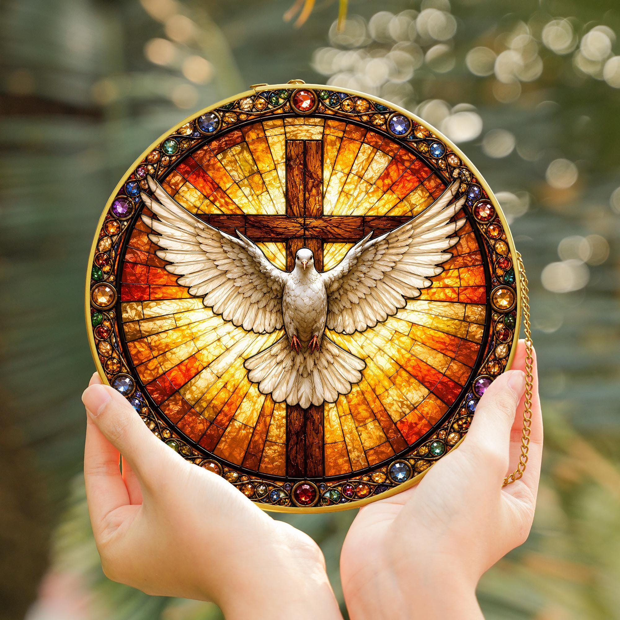 Holy Spirit Cross Dove Stained Glass Window Suncatcher, Christian Faith ...
