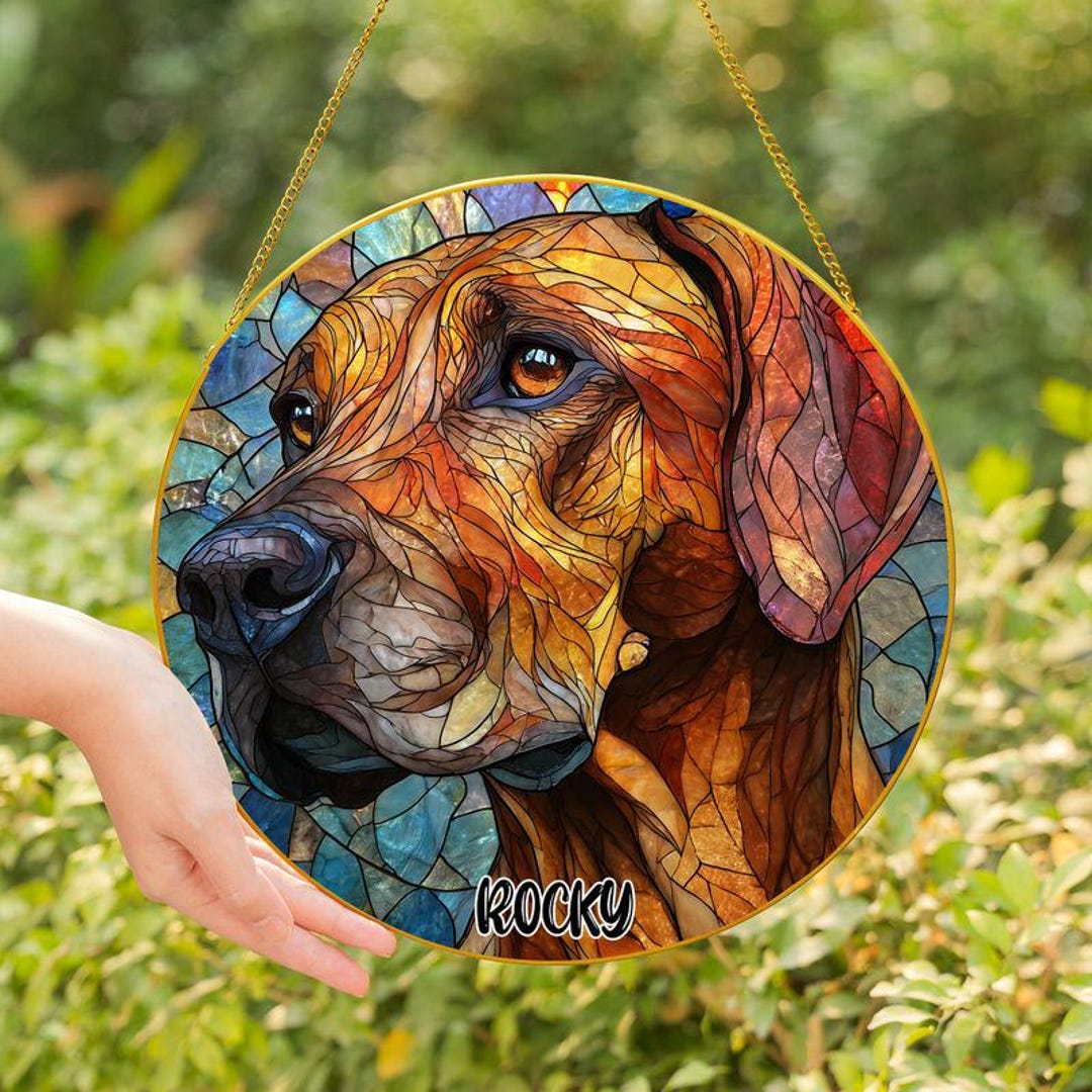 Stained Glass Pattern Rhodesian Ridgeback Personalized Rhodesian Ridgeback Dog Stained Glass Window Suncatcher ...
