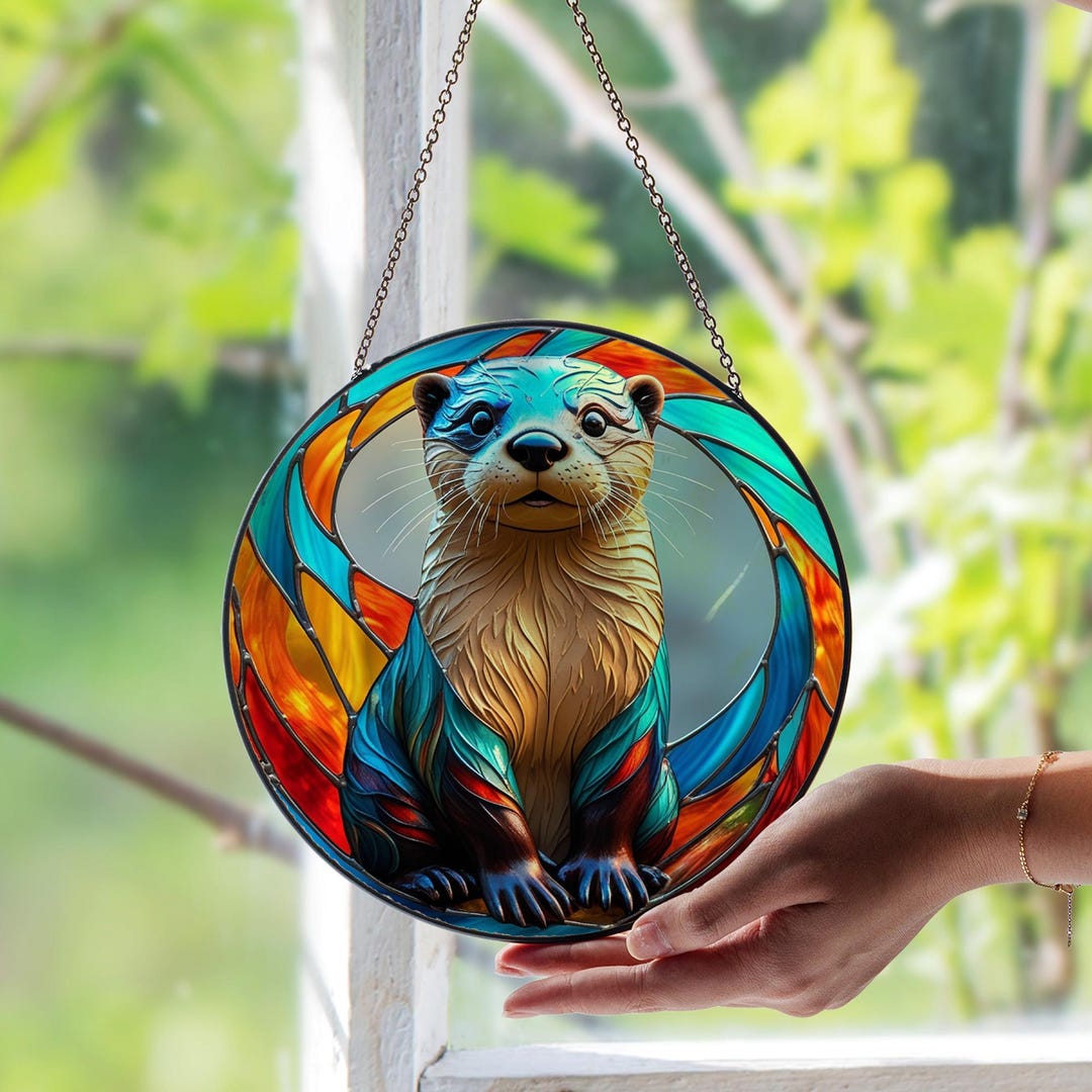 Otter Pups Adorable Stained Glass Suncatcher – Cute River Animal Window ...