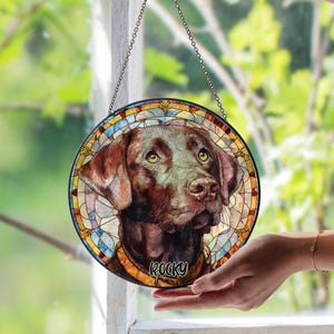 Personalized Labrador Retriever Dog Stained Glass Window Suncatcher, Custom Pet Memorial Gift, Unique Dog Glass Art Window Hanging