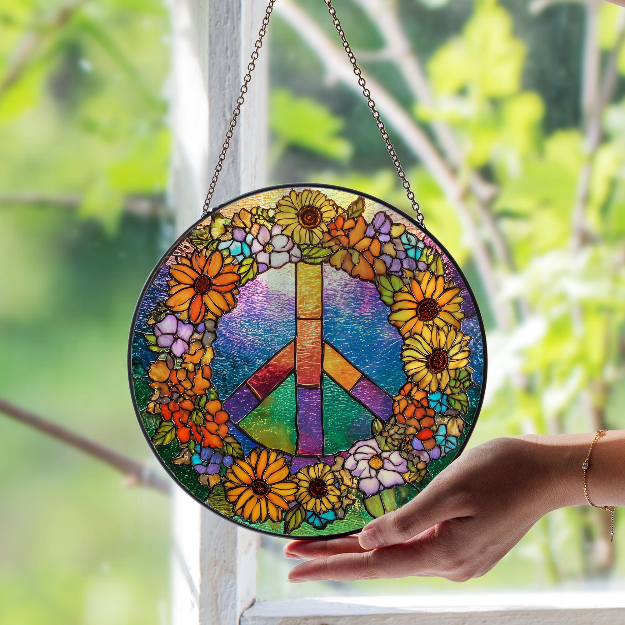 ガラスアートオブジェ　ピースサイン　ガラス製 Peace Sign Stained Glass - Etsy